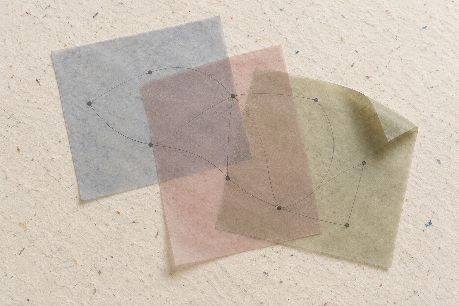 Des feuilles de calque superposées relient plusieurs points.